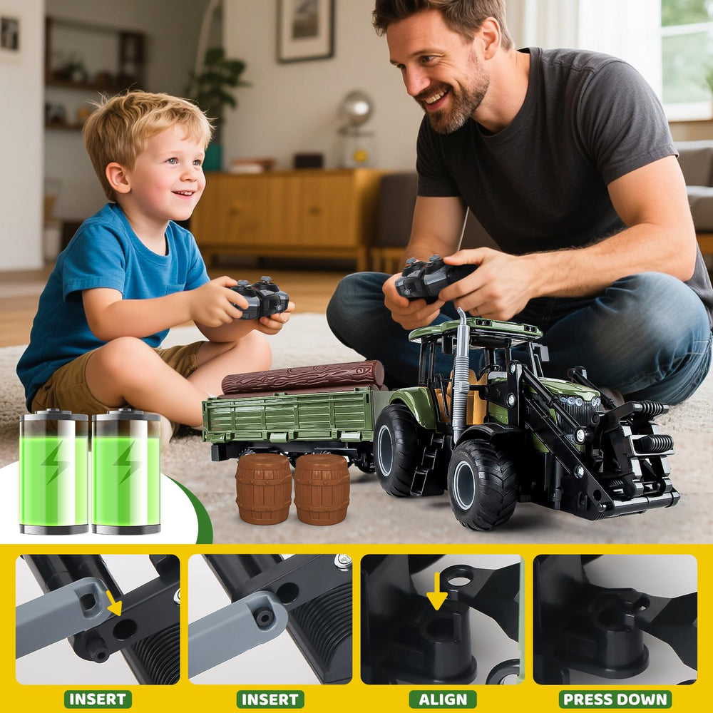 Koala Diary RC tractor side view highlights easy grip for small hands.