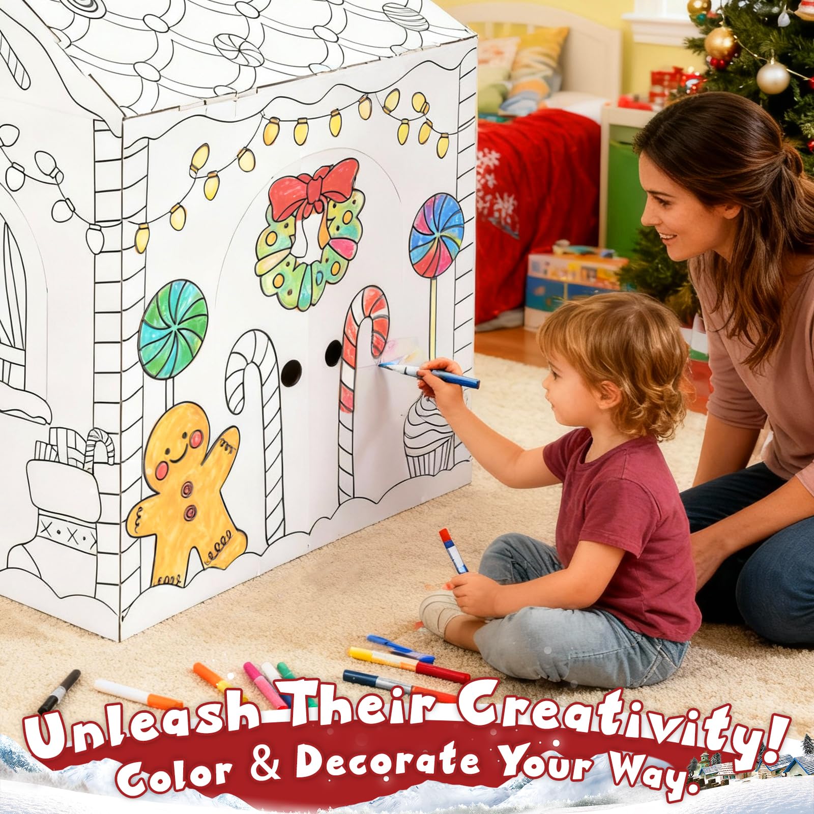 Kockuu Gingerbread Cardboard House Christmas icons for festive decorating