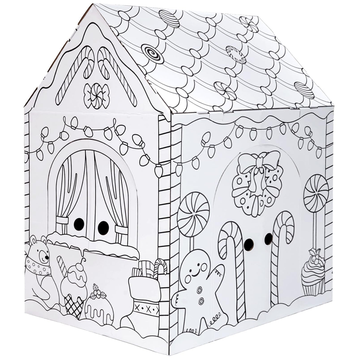 Kockuu Gingerbread Cardboard House ready for coloring and creative play