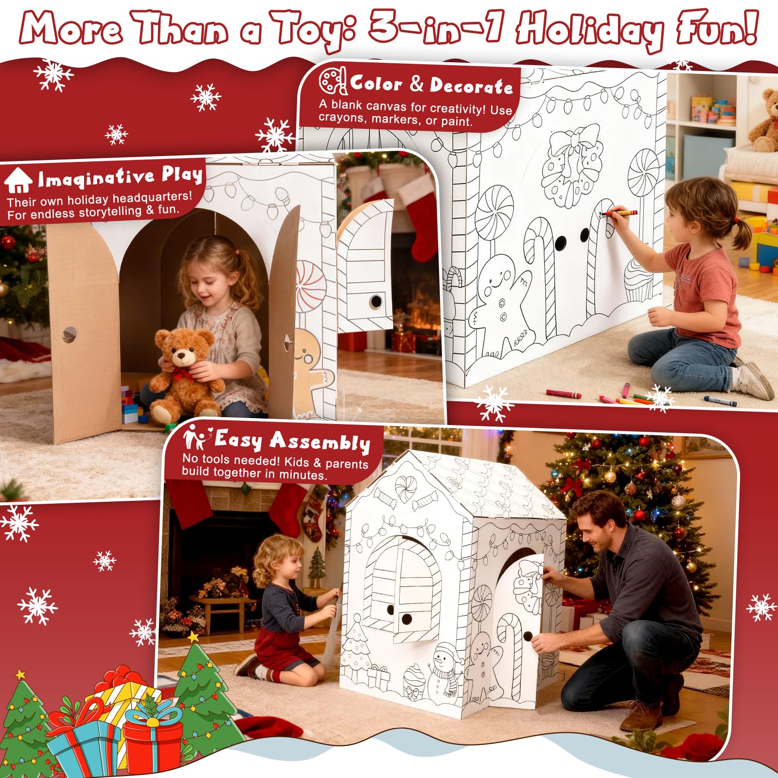 Kockuu Gingerbread Cardboard House durable corrugated design for sturdy play