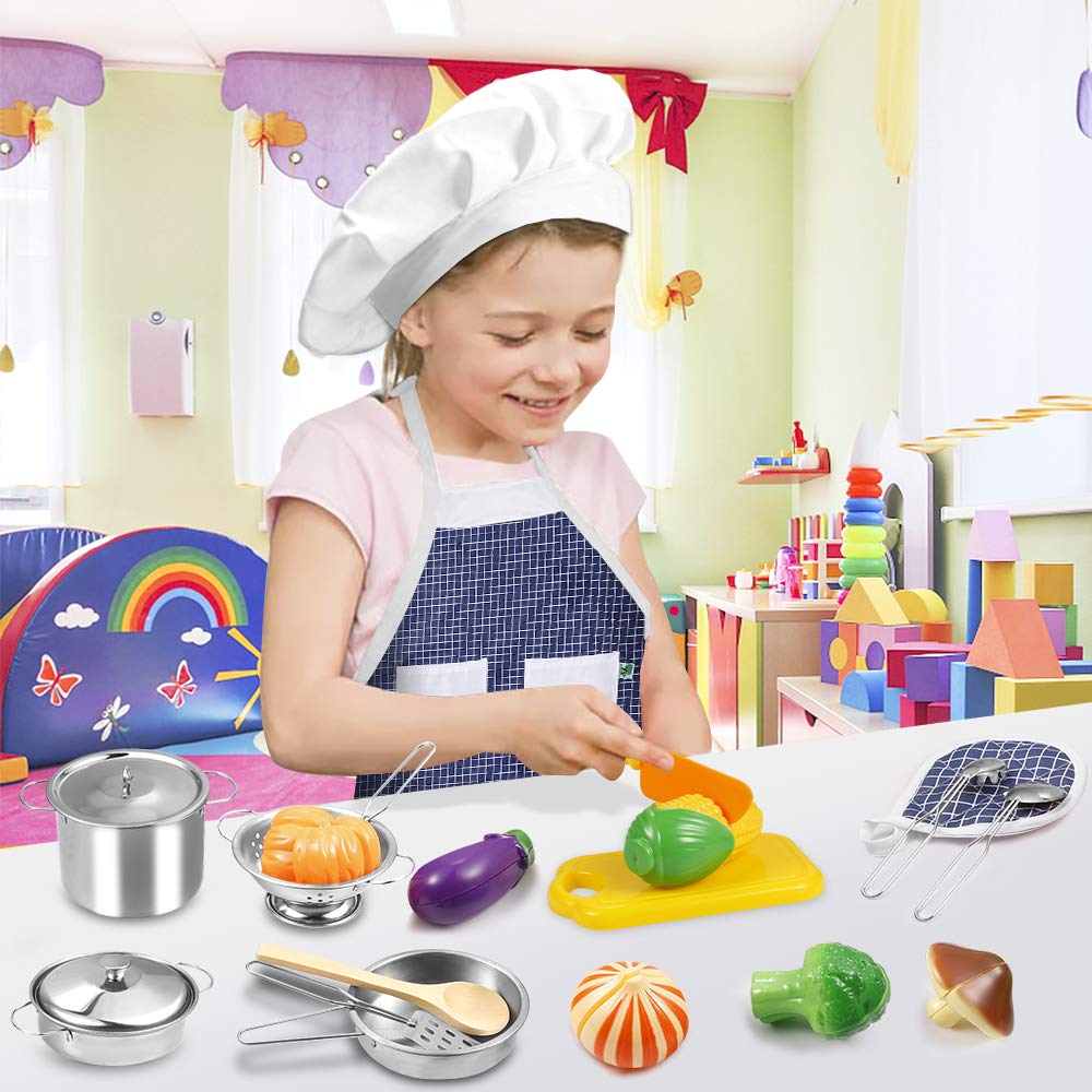 KODATEK Play Kitchen apron and chef hat for role-play and tidy outfits