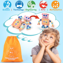 KODATEK wooden snap-together robot-creation shown in open-ended play sessions.