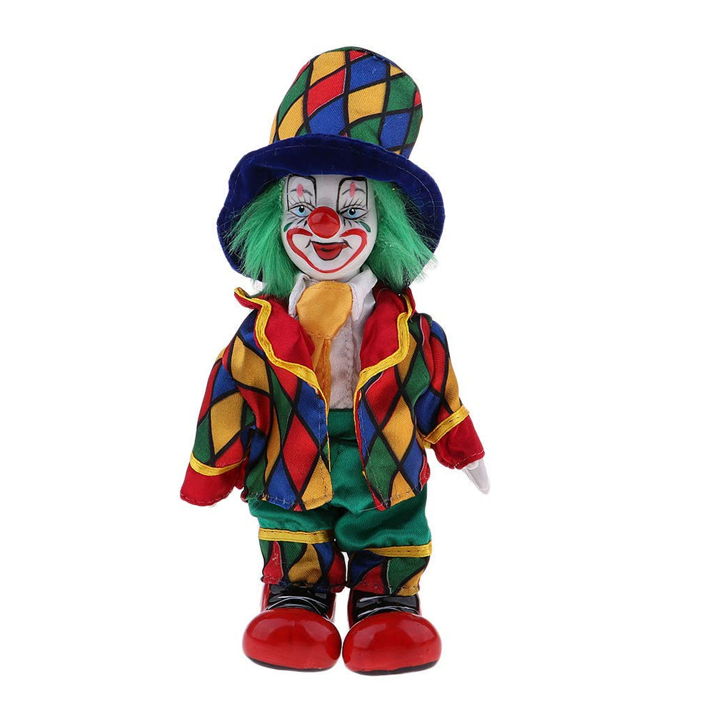 Kodoria clown doll porcelain face close-up, delicate 18 cm collectible ornament for display.
