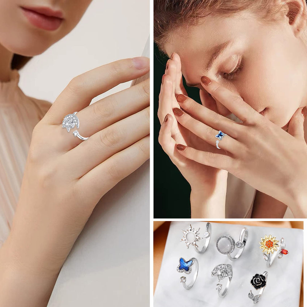KOHOTA black rose flower ring elevates style while reducing fingers' nervous habits