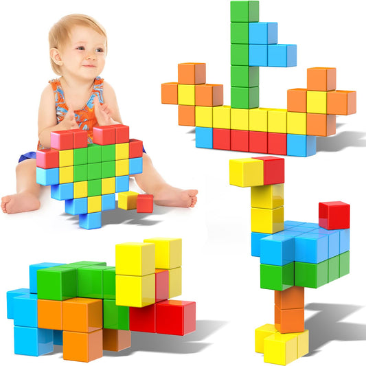 KOIEMAY magnetic blocks kit contents with colors and storage bag for on-the-go play.