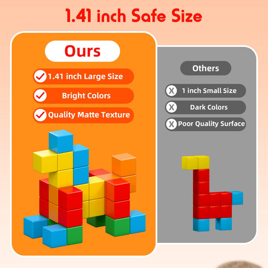 KOIEMAY magnetic blocks in use by a toddler building colorful structures.