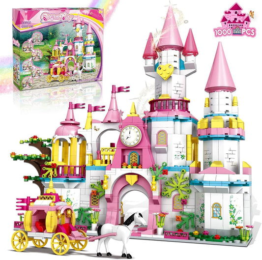 KOJAYHOL Castle building kit with pink princess theme encourages imaginative play.