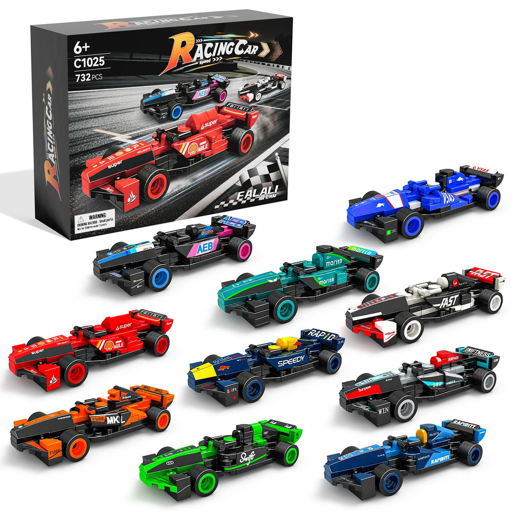 KOJAYHOL F1 racing car building block collection ready for play and display.