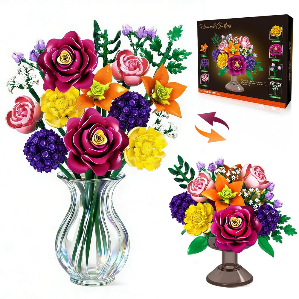 KOJAYHOL Flower Bouquet Building Block Set shown in tall vase for a dramatic centerpiece.