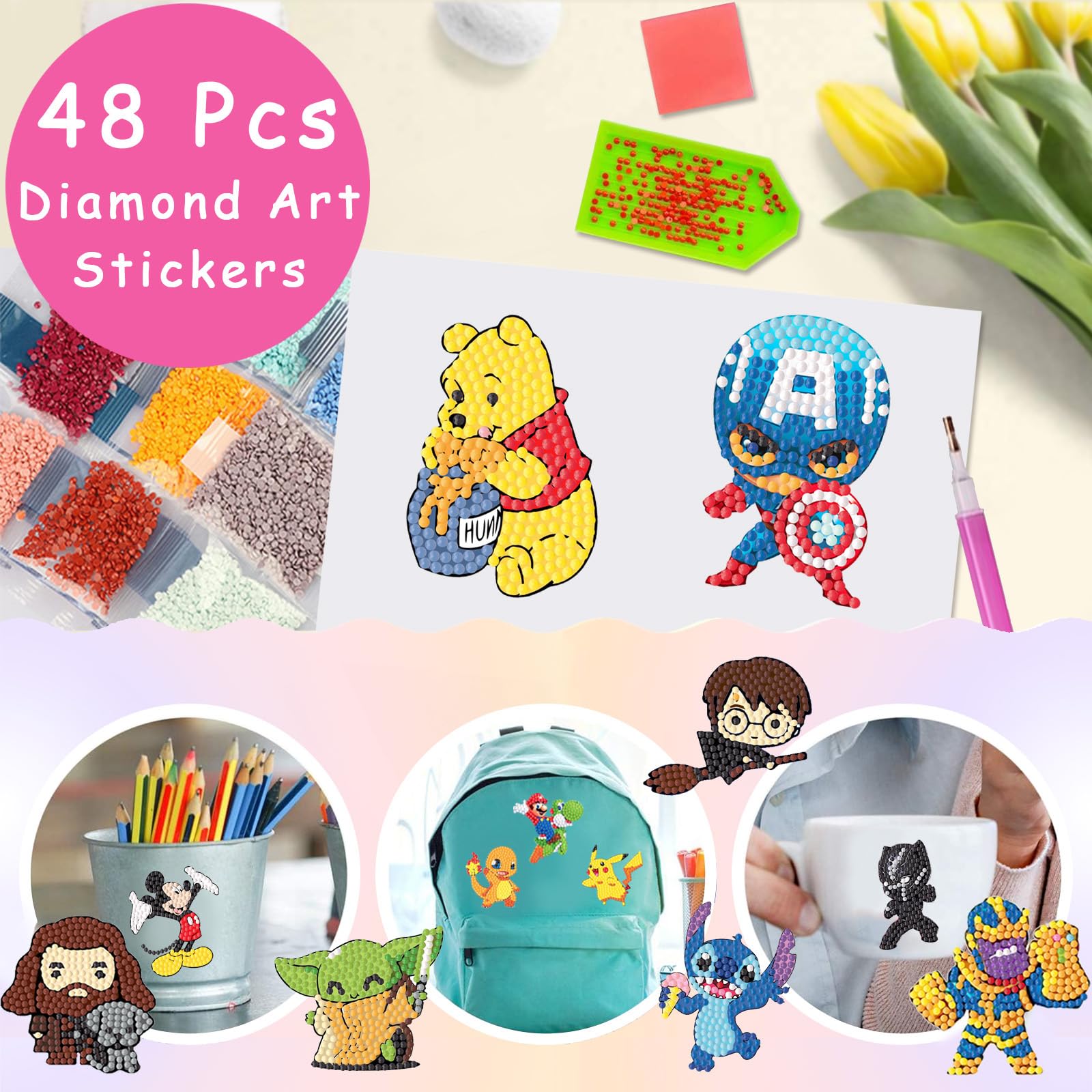 KOJEFCV sticker decorations on books and refrigerators inspire playful decor.