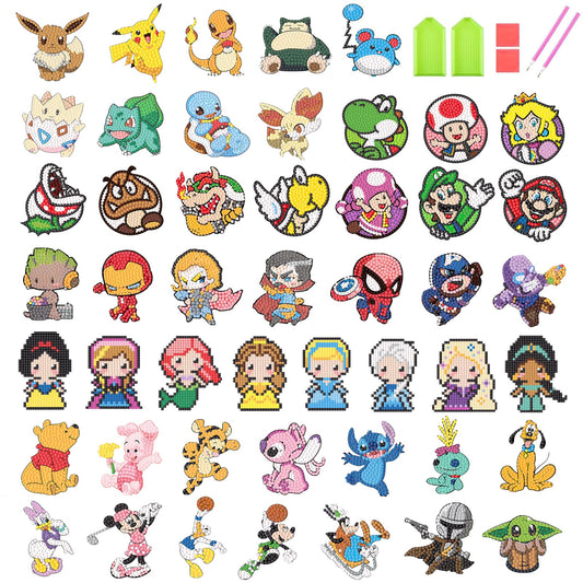 KOJEFCV cartoon diamond art stickers collection for kids, colorful designs to spark creativity.