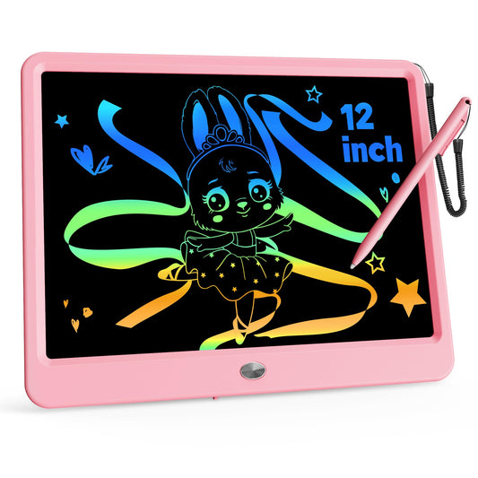 KOKODI 12-inch LCD writing tablet with pink doodle surface for creative play.