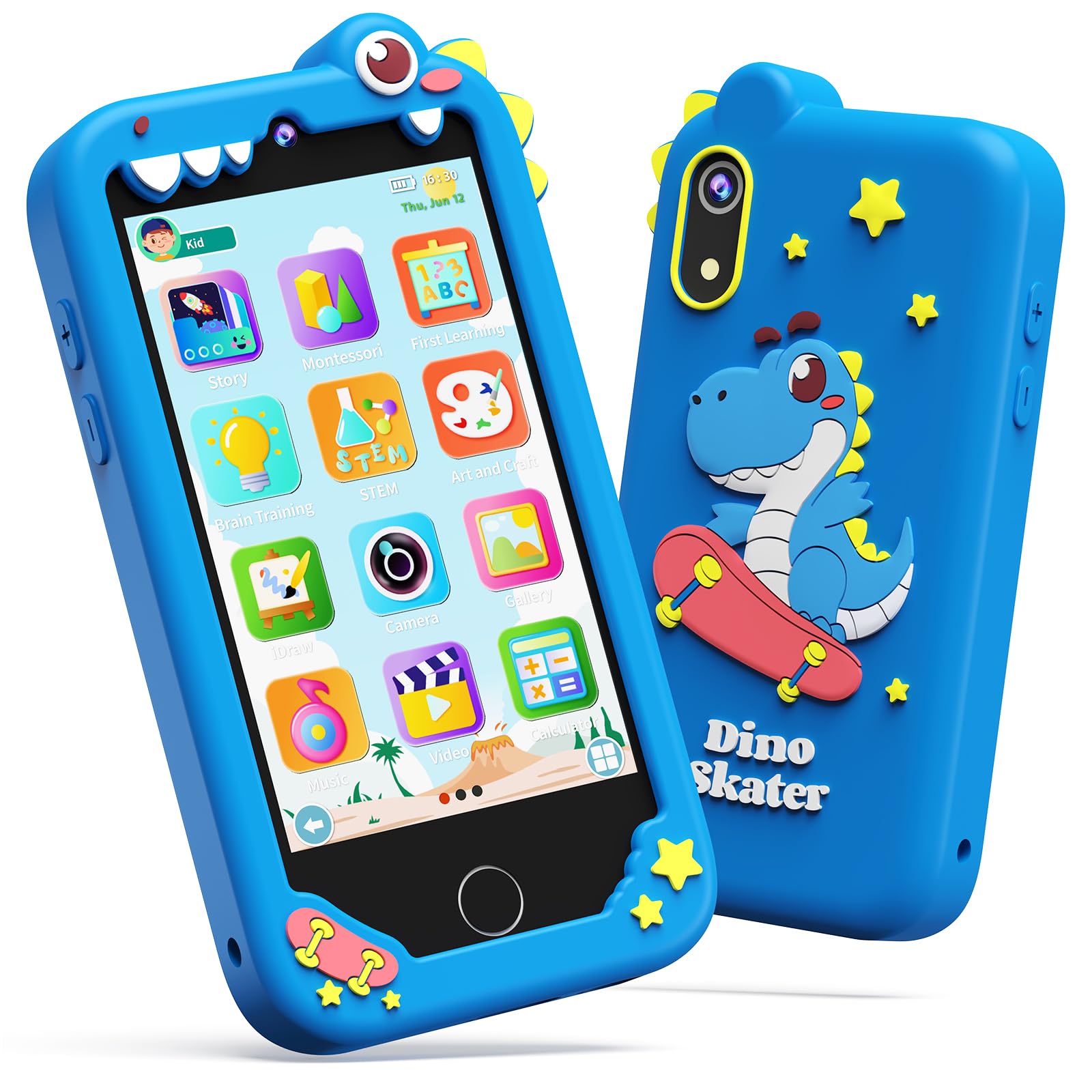KOKODI 4-Inch kids phone front with dino design supports imaginative play