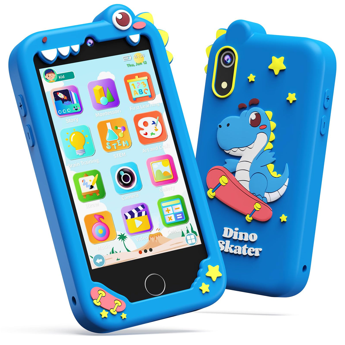 KOKODI 4-Inch kids phone front with dino design supports imaginative play