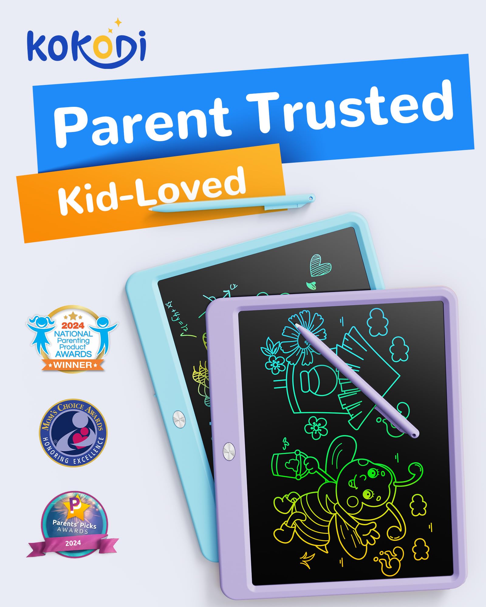 KOKODI doodle board colorful screen in use scene for kids.