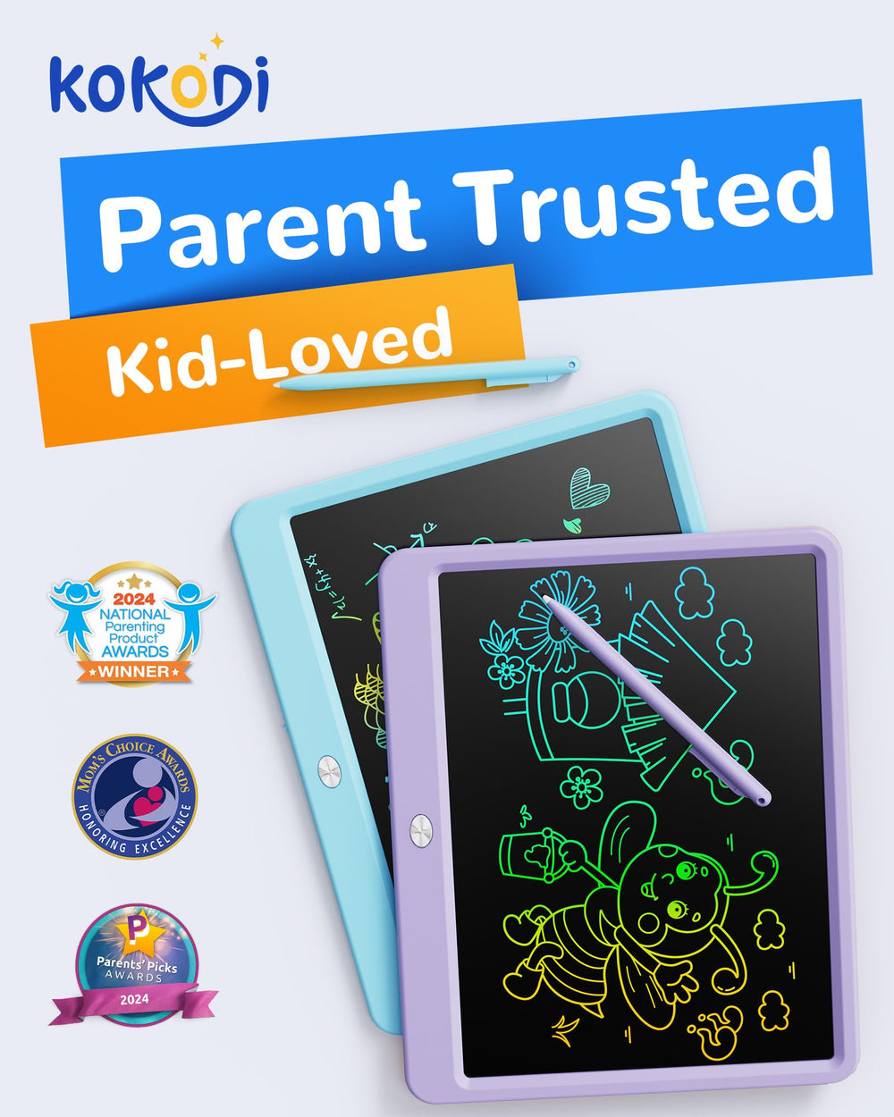 KOKODI doodle board colorful screen in use scene for kids.