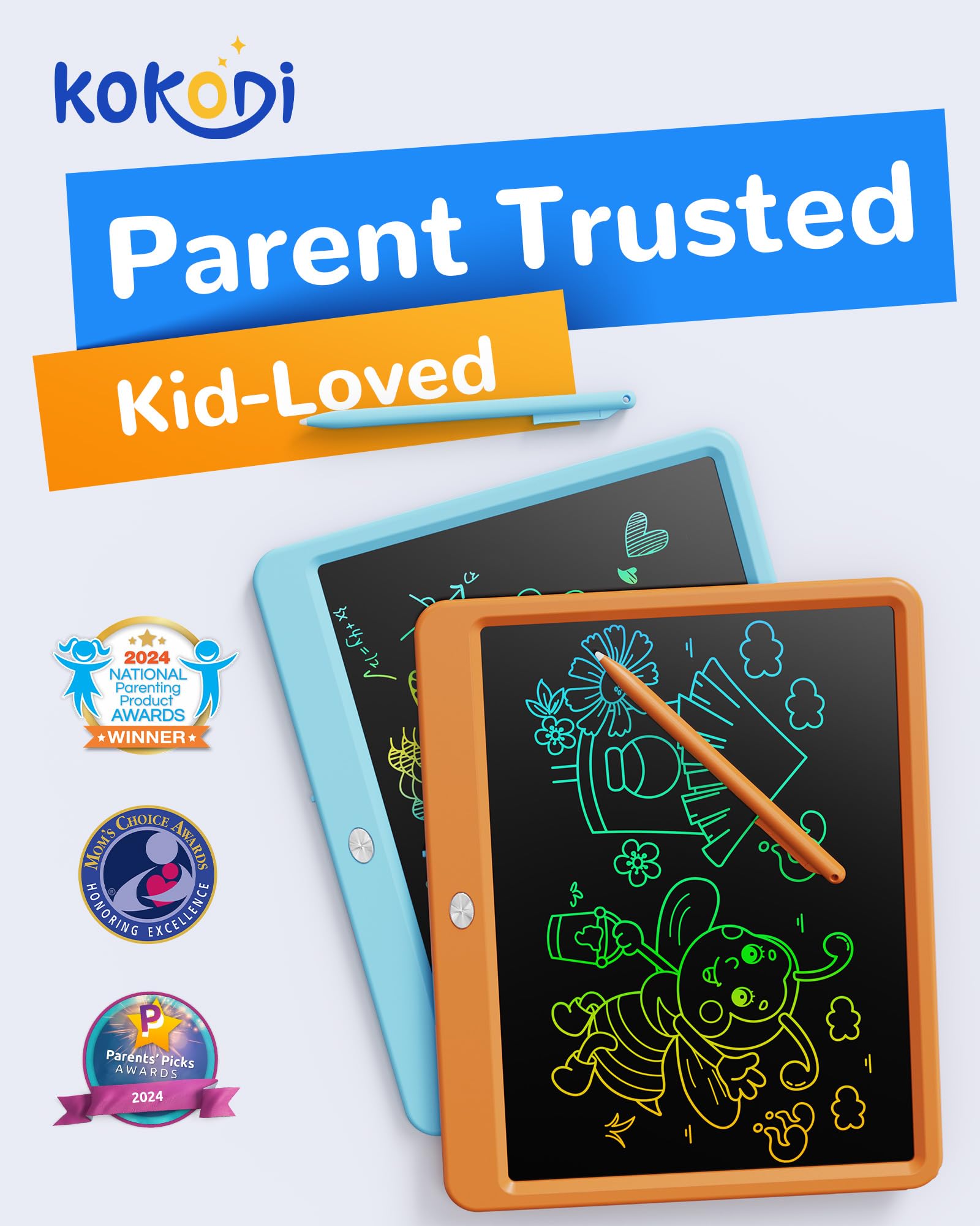 KOKODI kids doodle board with stylus ideal for creative drawing on the go.