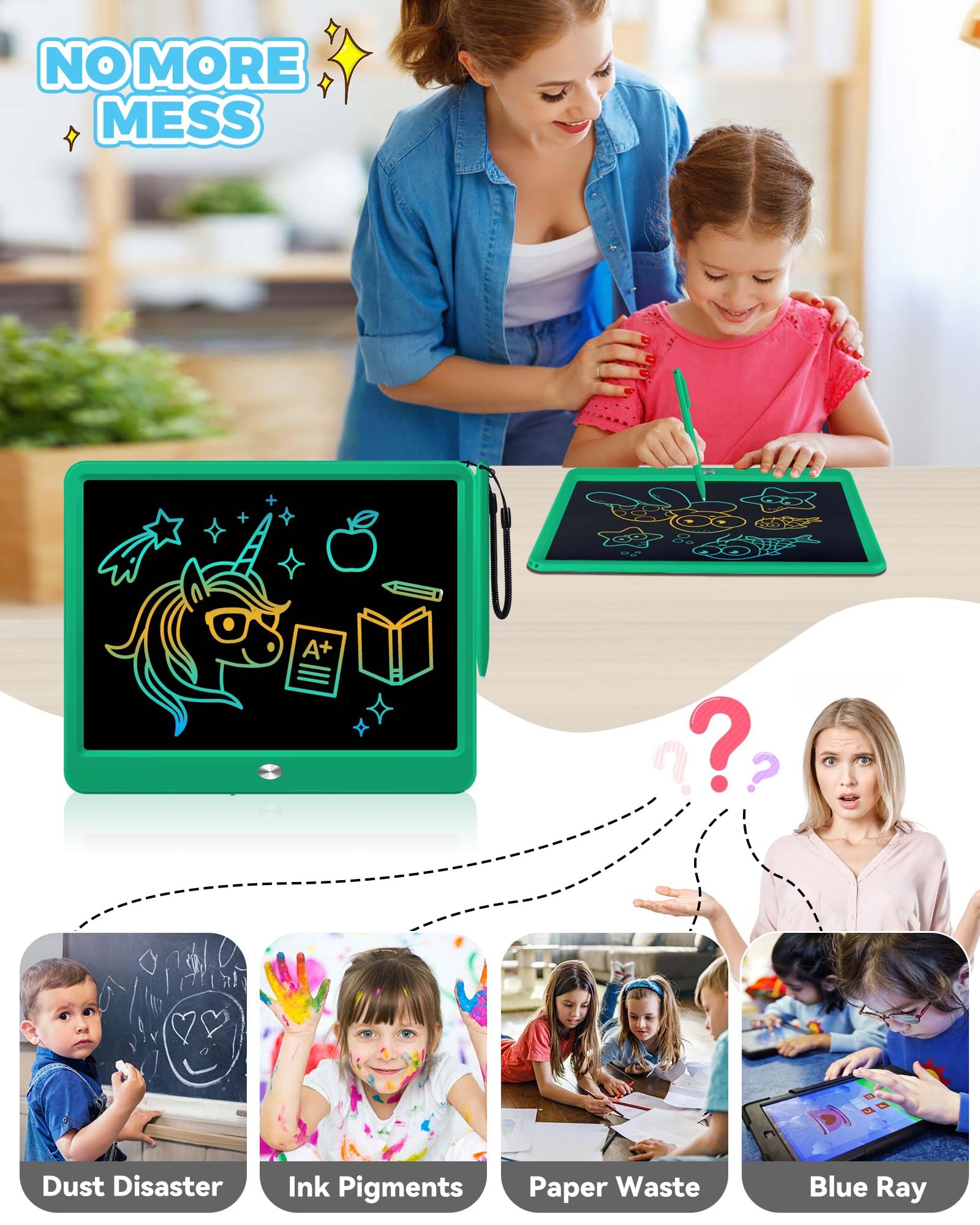 KOKODI 12 inch doodle board supports writing, drawing, and mini games