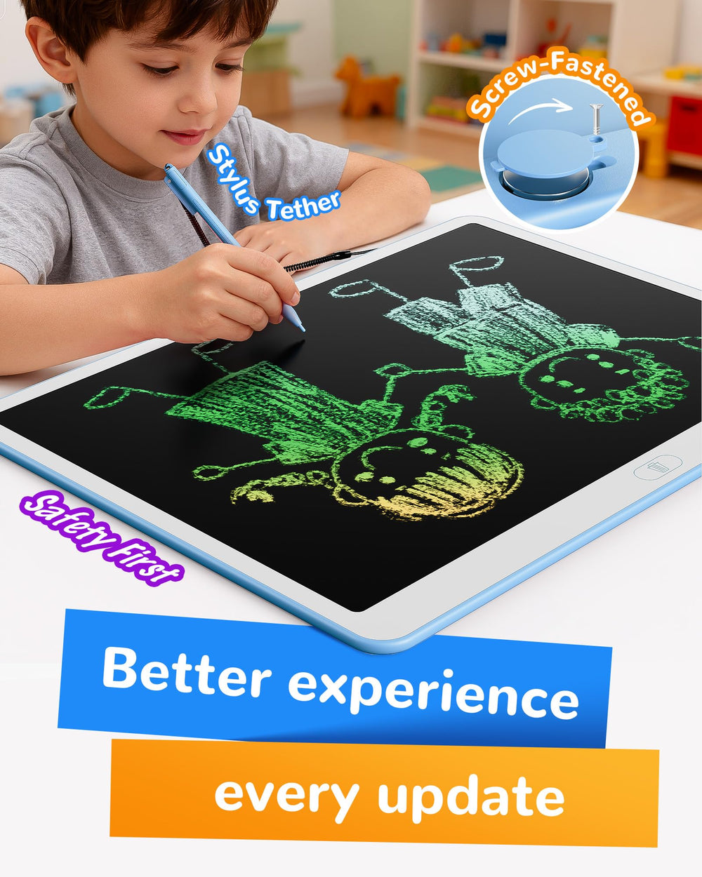 KOKODI reusable drawing pad erases easily for endless color exploration.