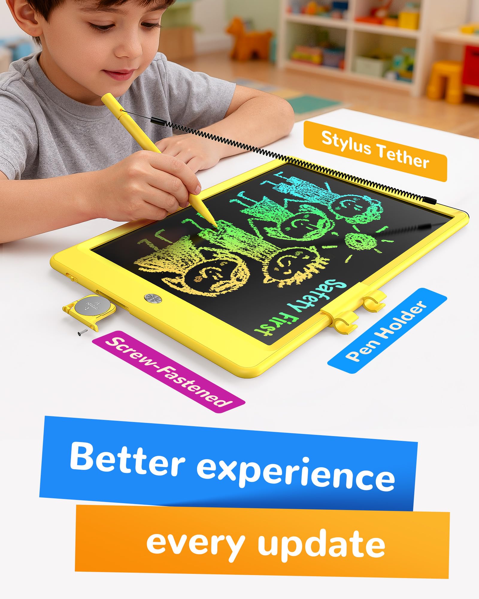 KOKODI erase button clears the screen quickly for mess-free play.