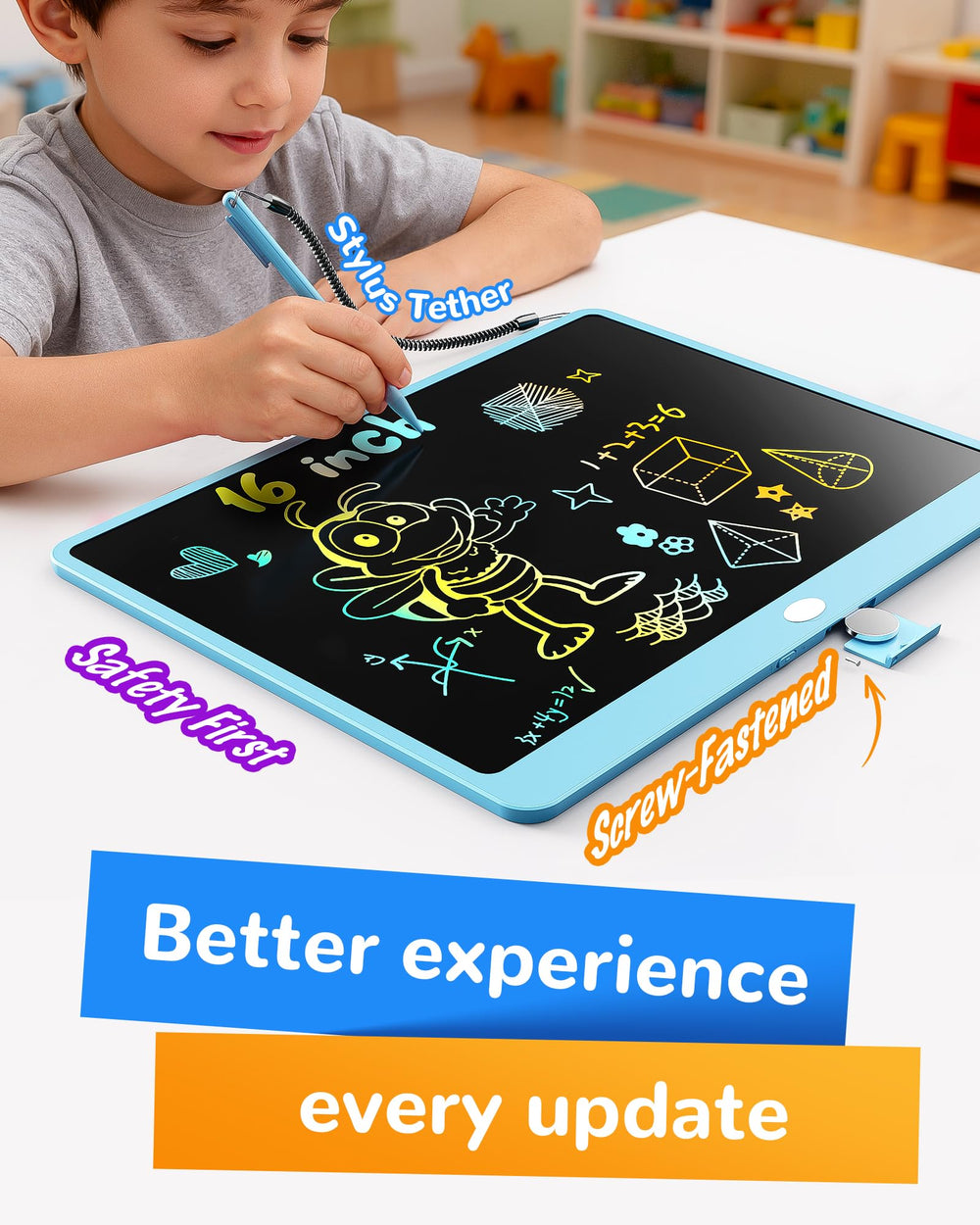 KOKODI erase button clears the screen quickly for repeat drawing.