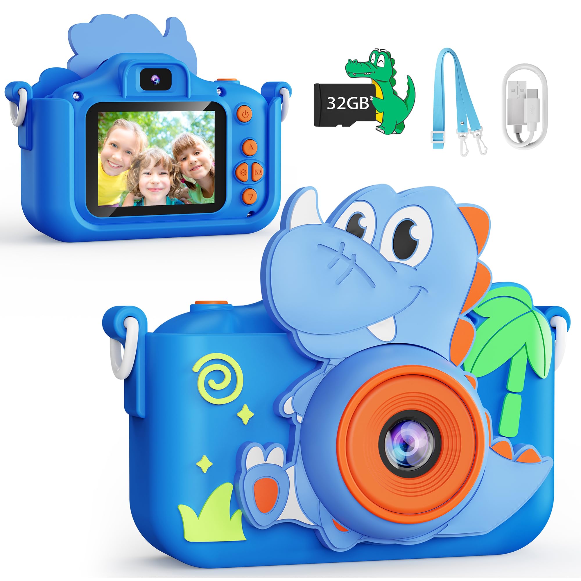 KOKODI kids camera with dinosaur protective case, ideal for adventurous play.