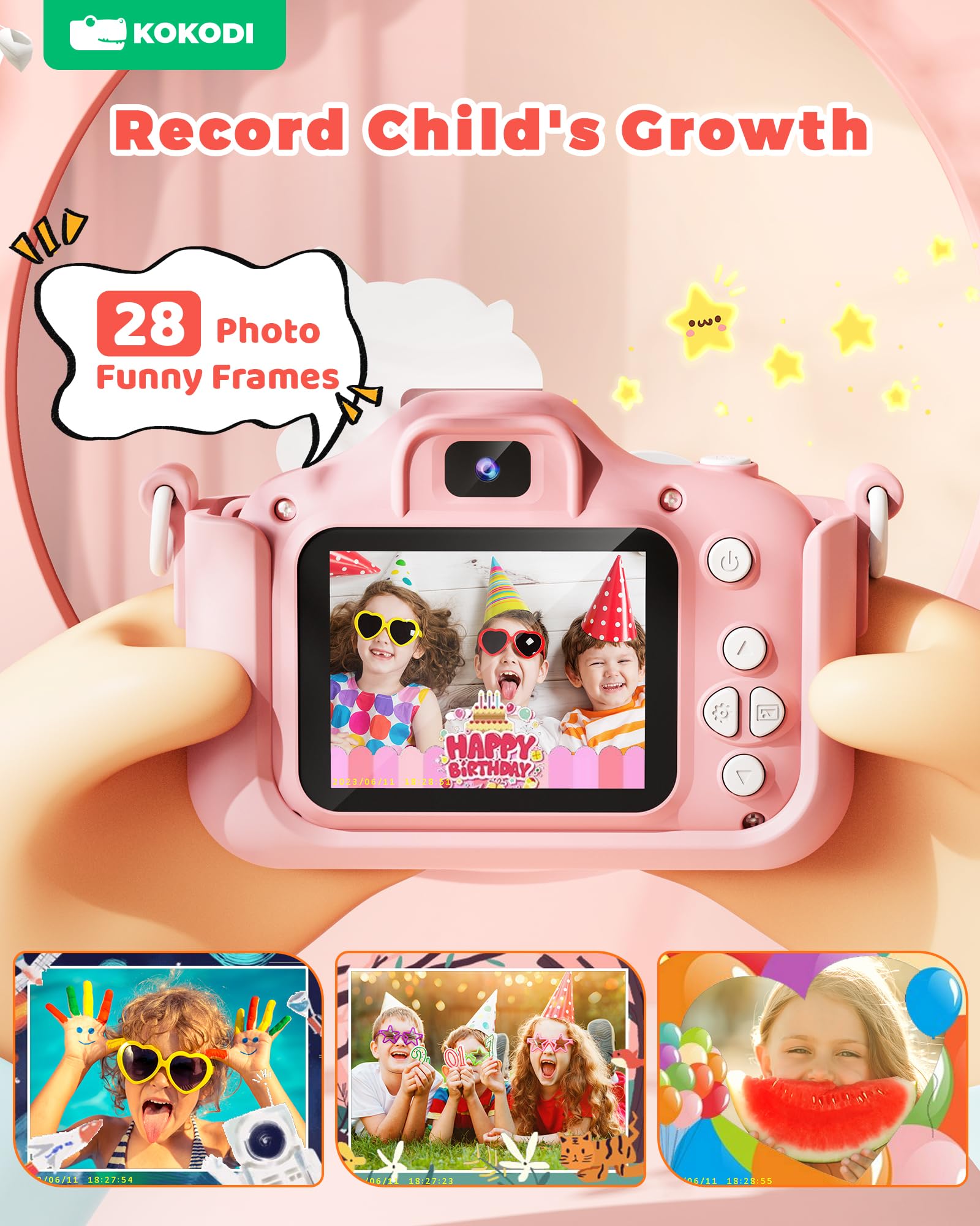 KOKODI kids camera display screen shows eye-friendly 2.0-inch IPS panel.