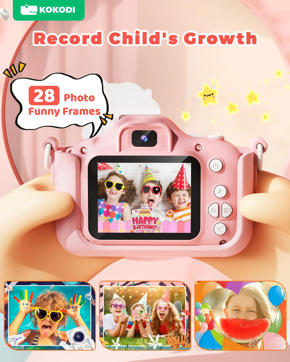 KOKODI kids camera display screen shows eye-friendly 2.0-inch IPS panel.