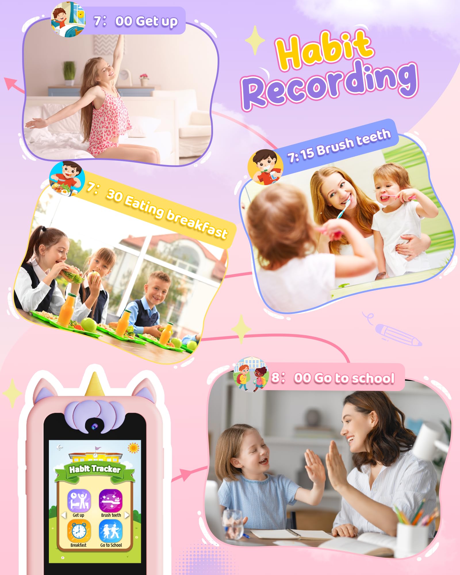 KOKODI Kids Phone 2-8-inch touchscreen in use enabling simple photo capture.