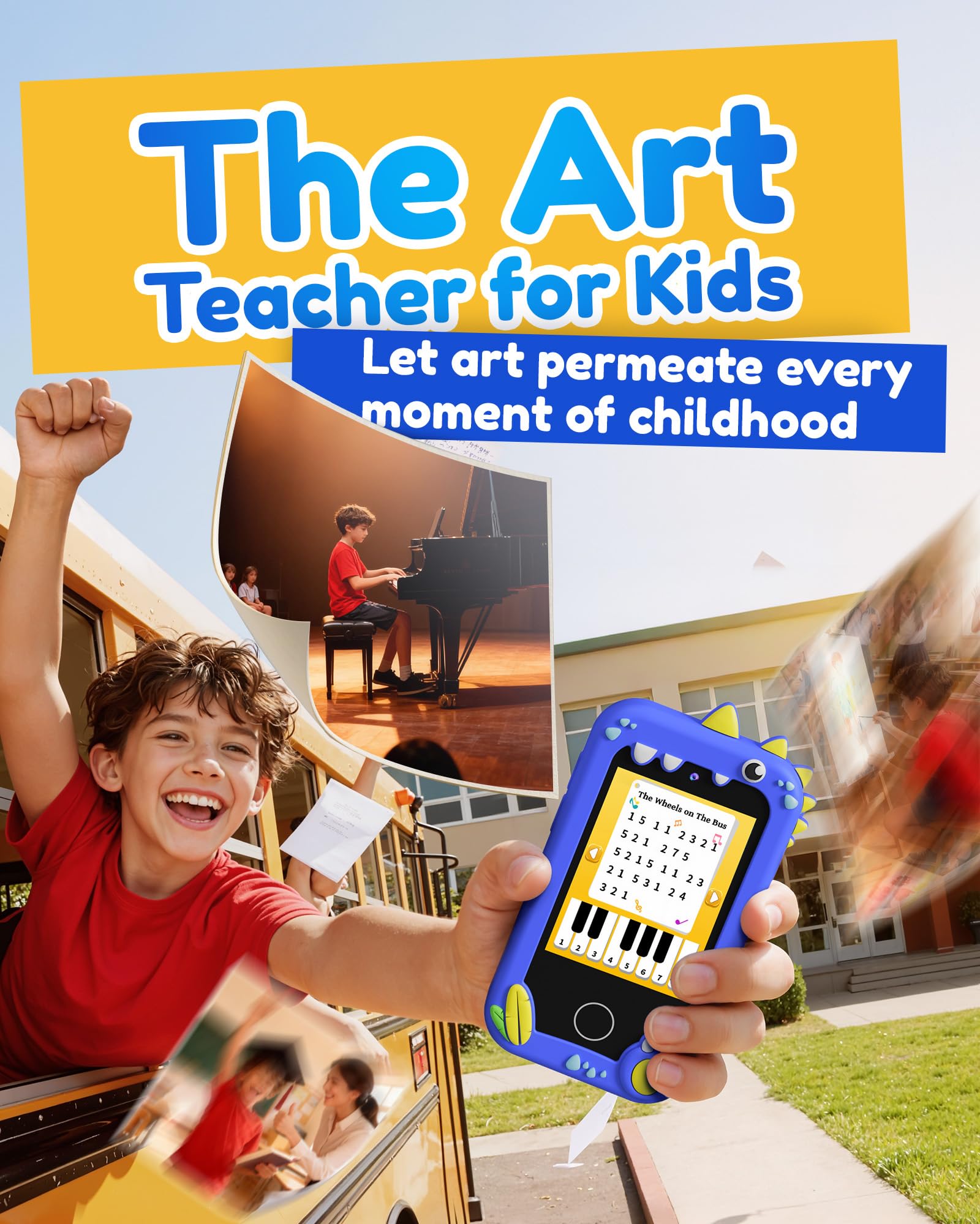 KOKODI Kids Phone camera feature, auto-focus moments with 23 stickers