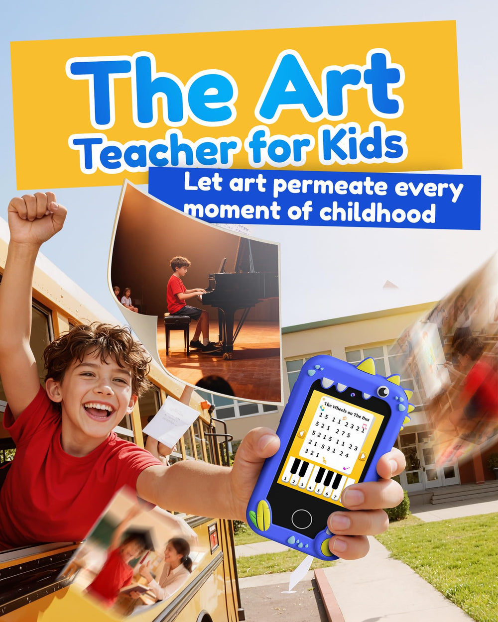 KOKODI Kids Phone camera feature, auto-focus moments with 23 stickers