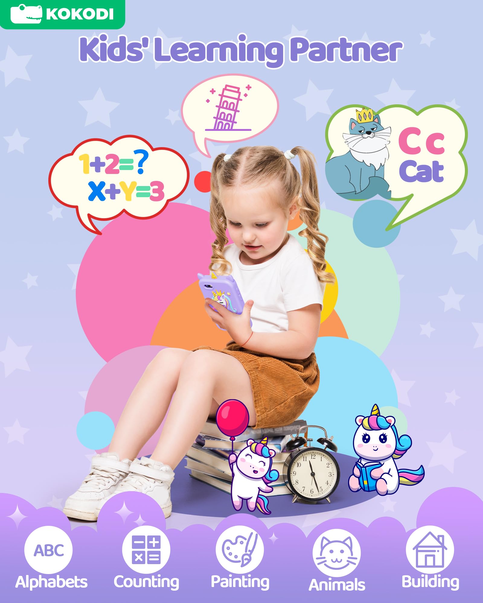 KOKODI Kids Phone Toy camera shot emphasizes photo and video recording capabilities.