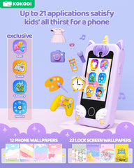 KOKODI Kids Phone Toy touchscreen action shows responsive 2.8-inch display for easy tapping.