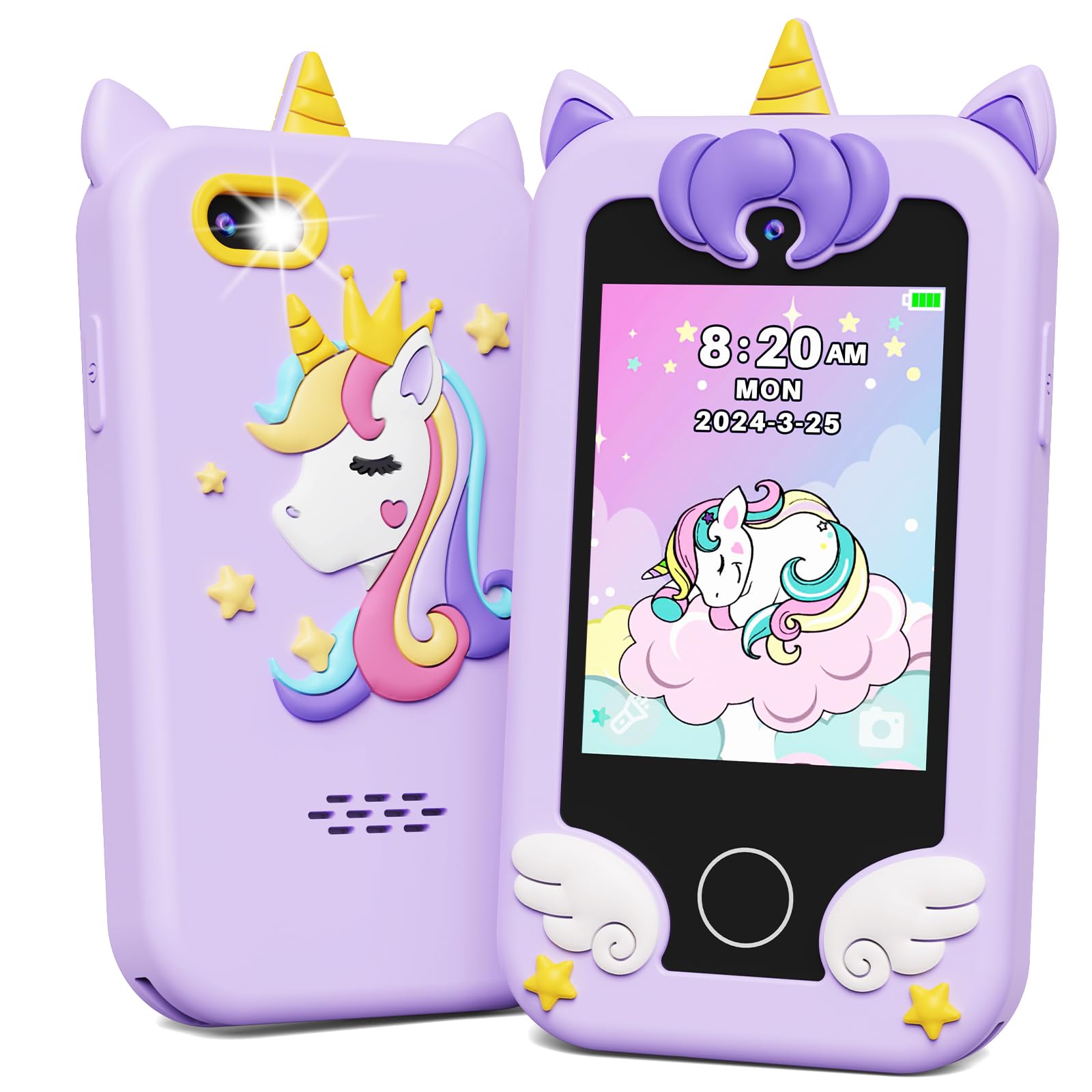 KOKODI Kids Phone Toy unicorn front view showing kid-friendly screen and bright design.
