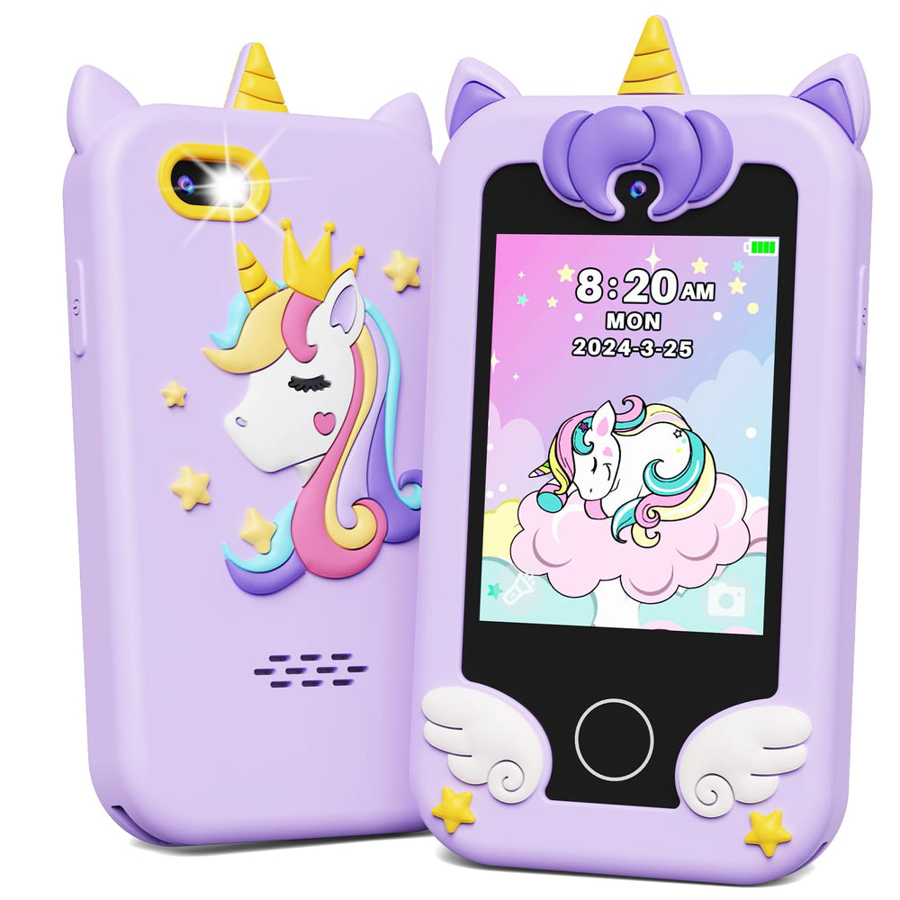 KOKODI Kids Phone Toy unicorn front view showing kid-friendly screen and bright design.