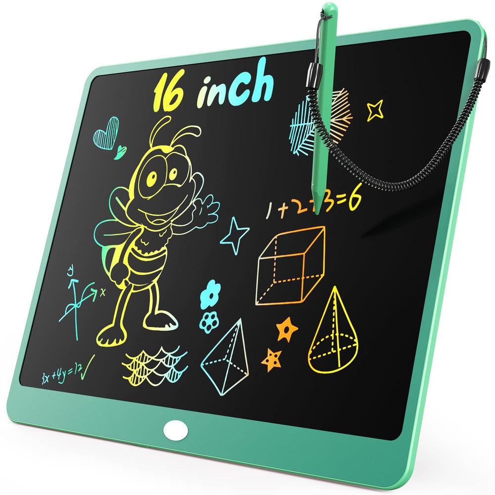 KOKODI LCD Writing Tablet 16-inch green front view for mess-free kid drawing