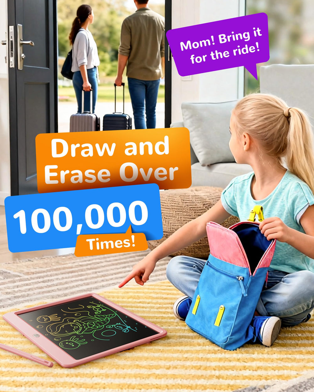 KOKODI LCD Writing Tablet battery compartment with screw safety feature for child protection.