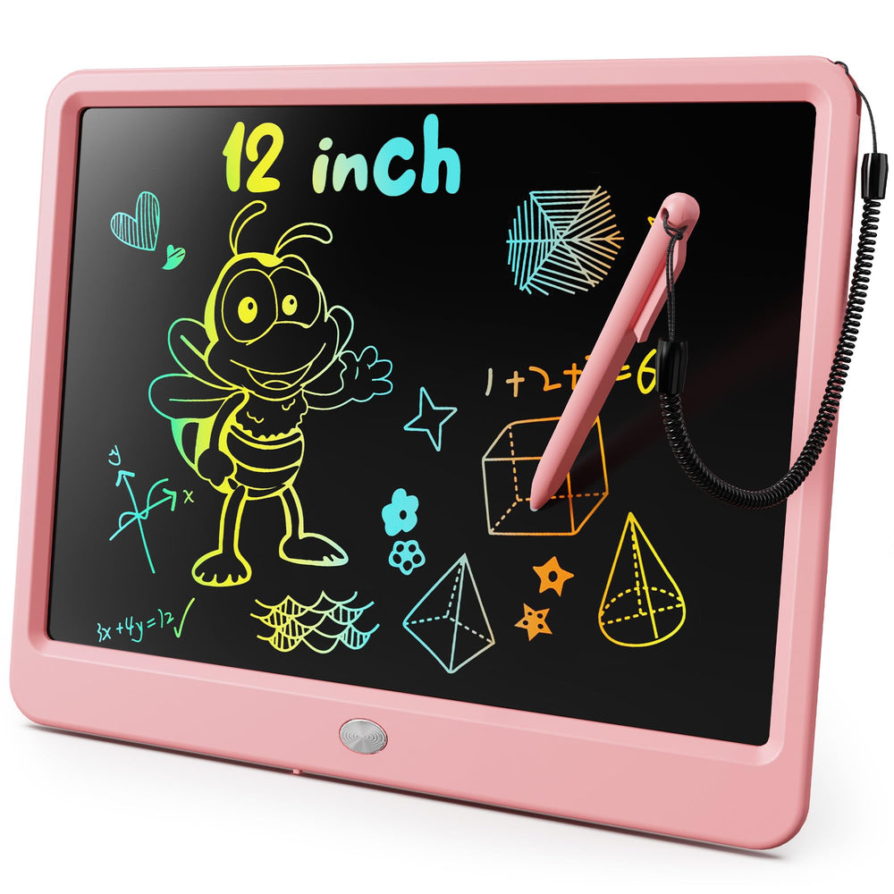 KOKODI LCD Writing Tablet pink front view showing a colorful 12-inch screen for safe drawing.