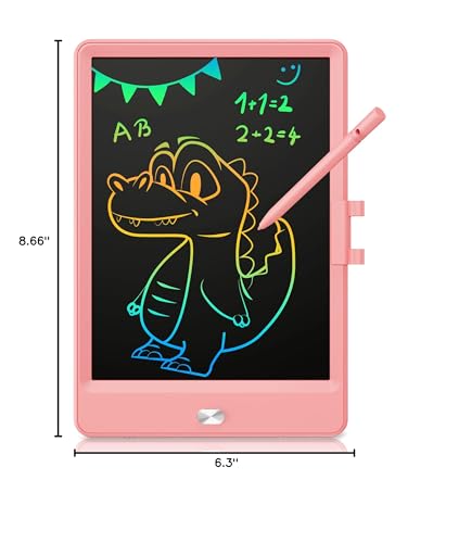 Box contents include tablet, pen holder, pen, and built-in battery in pink