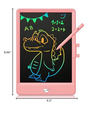 Box contents include tablet, pen holder, pen, and built-in battery in pink