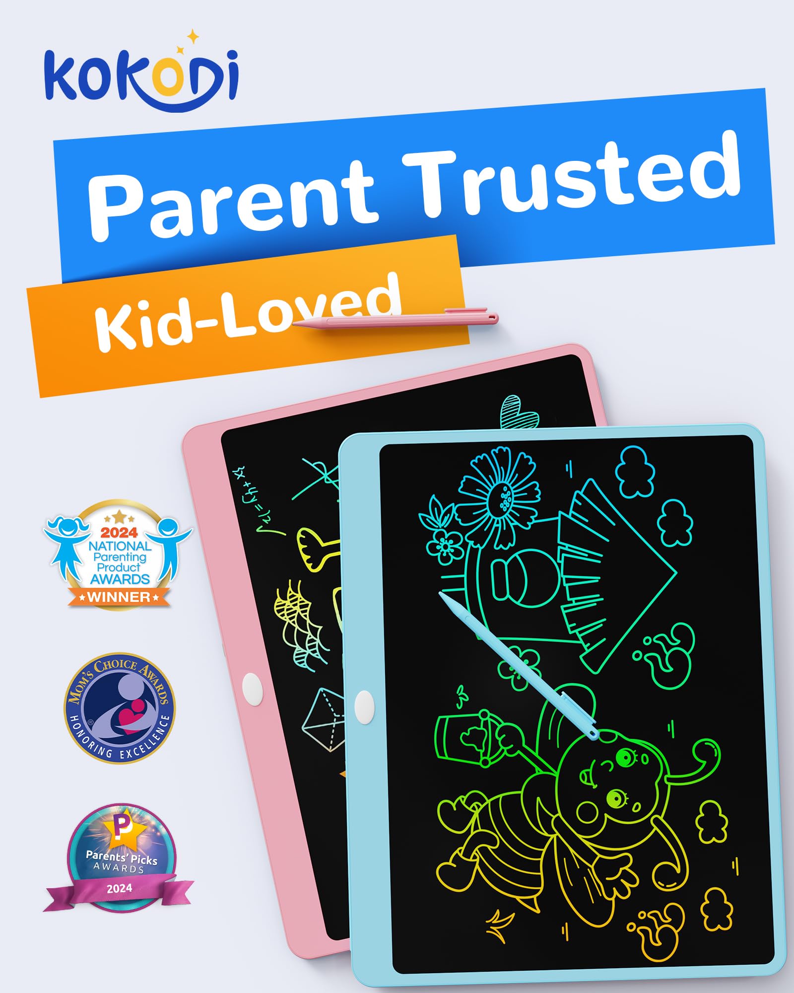 KOKODI tablet shows safe battery compartment for kids during play.