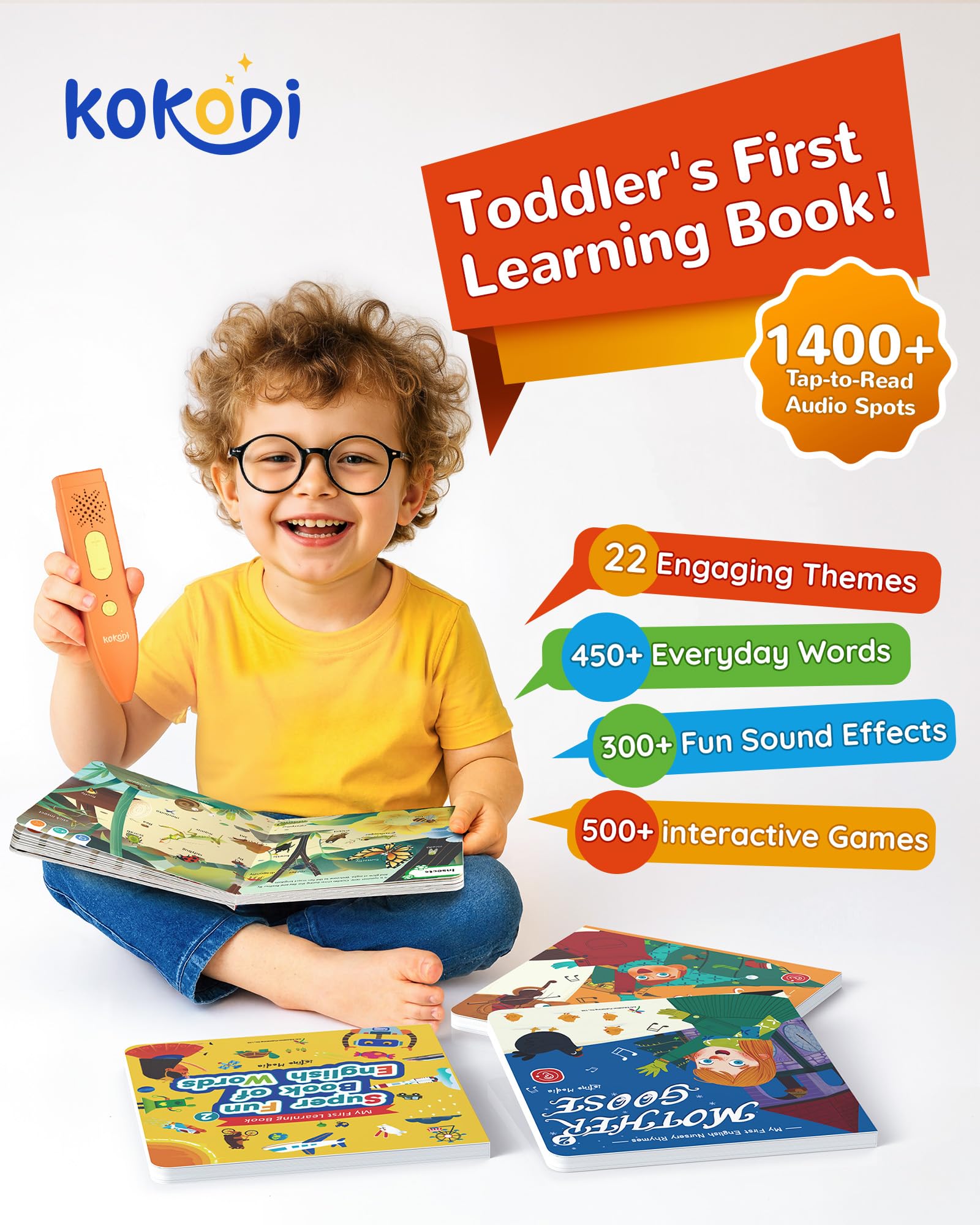 KOKODI Talking Pen with vocabulary books encouraging word recognition and interactive learning.