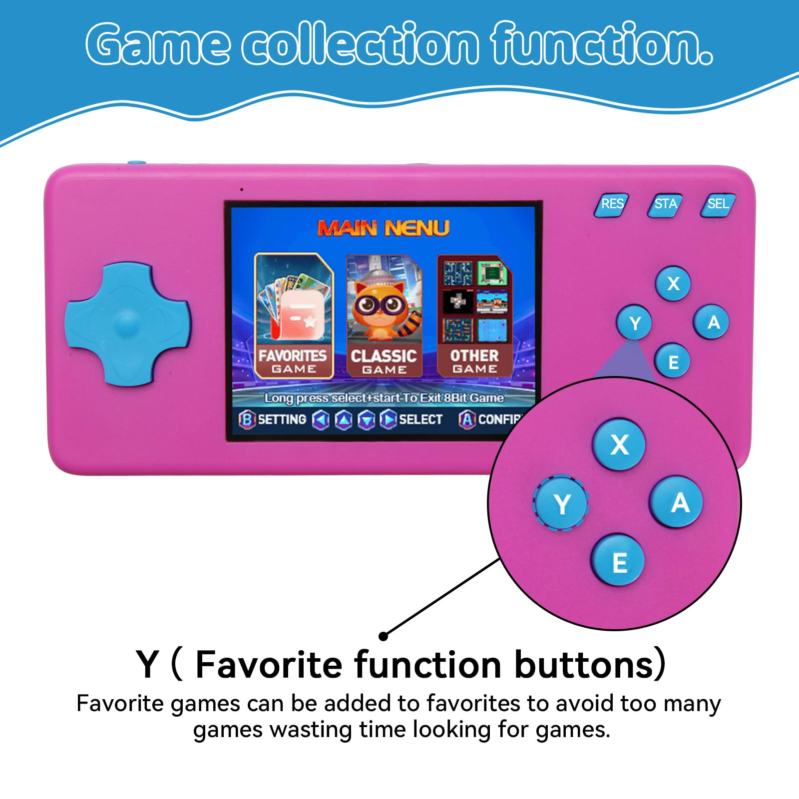 KOKOEIEI handheld console favorites thumbnail menu for quick access to beloved titles