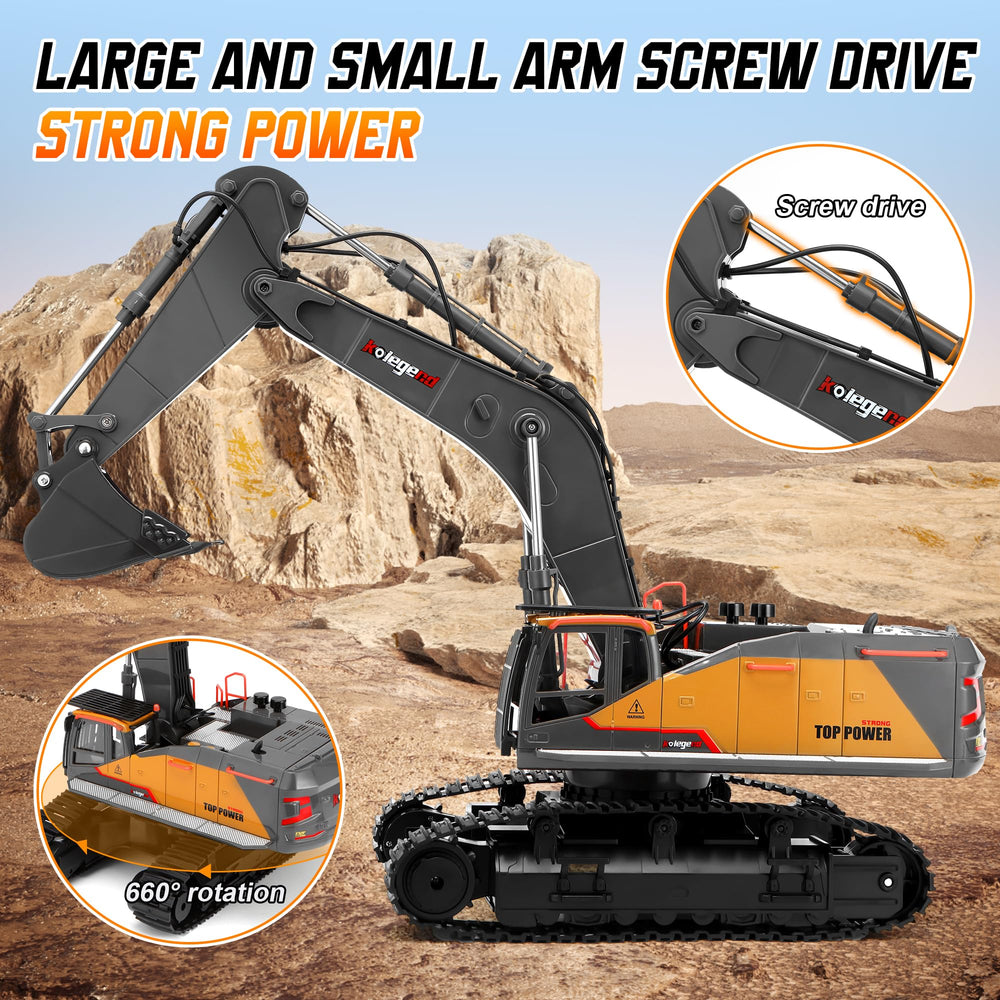 kolegend 1-14 RC excavator metal bucket close-up for sturdy digging