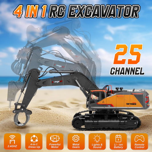 kolegend 1-14 RC excavator side view shows 680-degree cab rotation