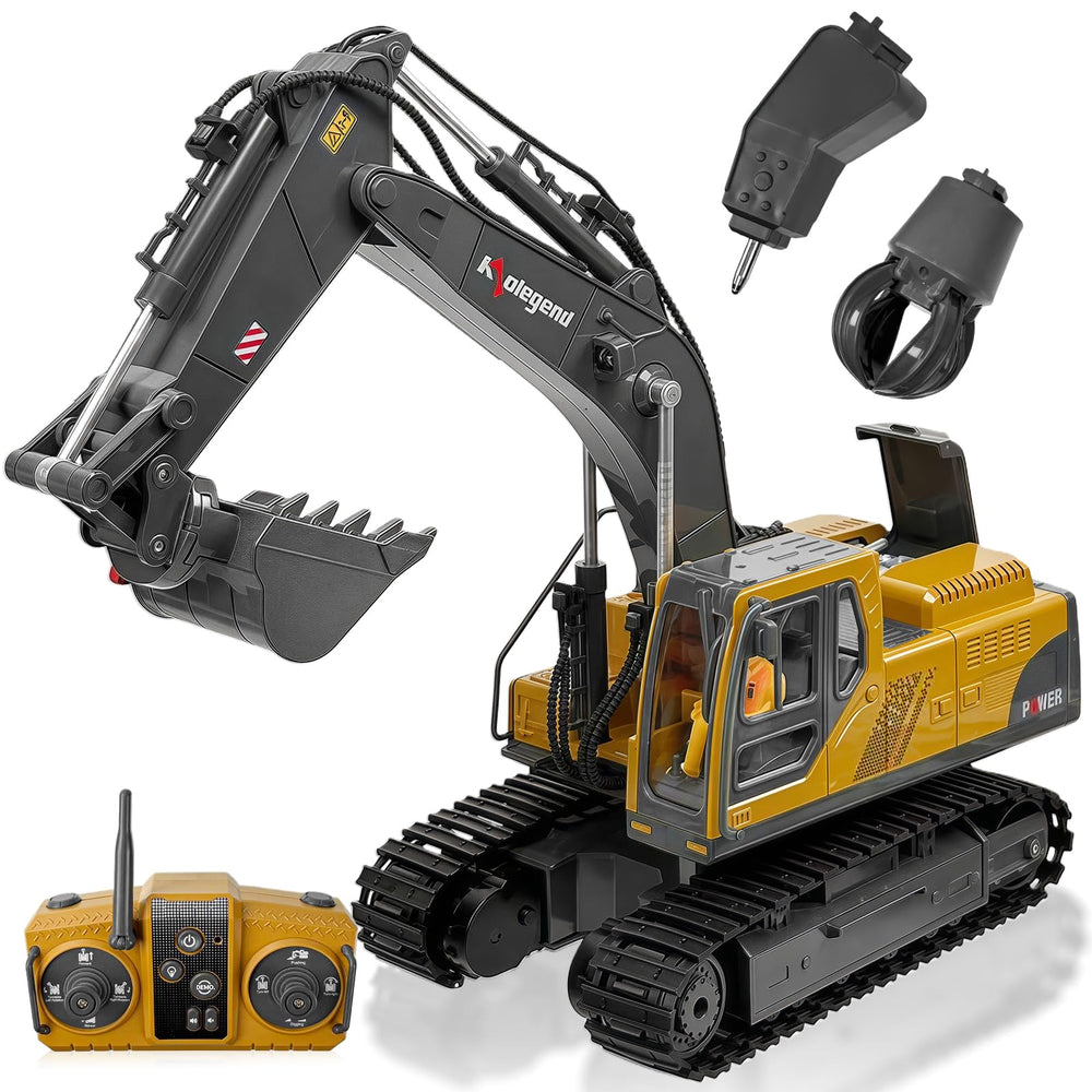 Kolegend 3-in-1 RC excavator with digging bucket in action boosts hand-eye coordination.
