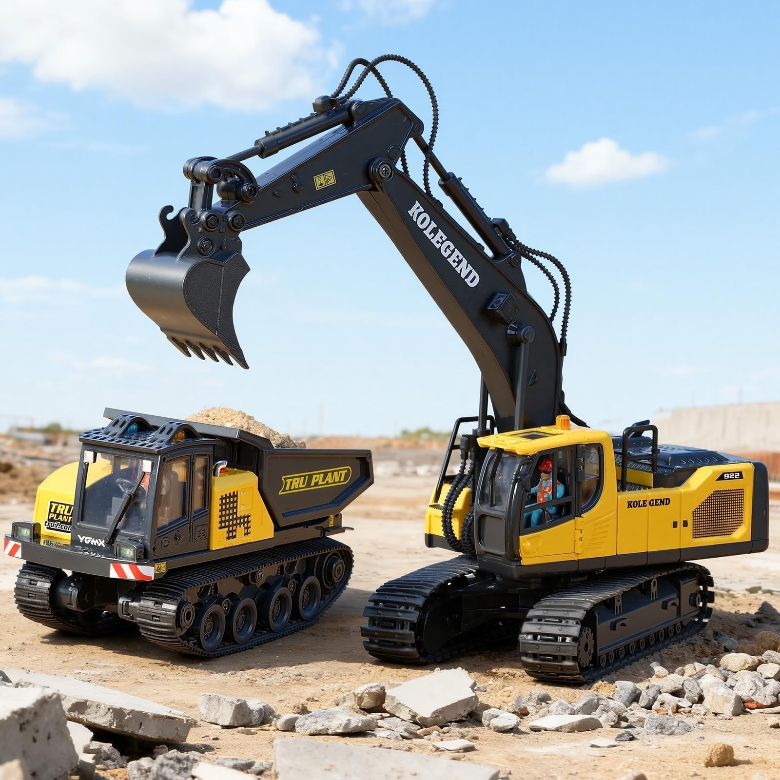 kolegend excavator demonstrates lights and sounds during operation