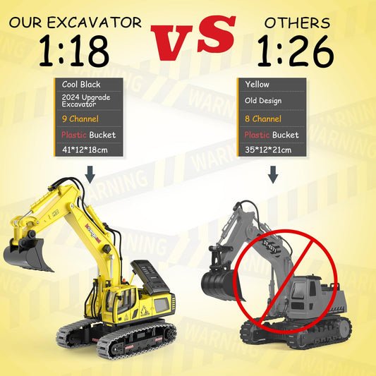 kolegend RC excavator toy side view highlights easy maneuverability for beginners