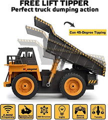 kolegend remote control dump truck dump bed in action for sand and soil play
