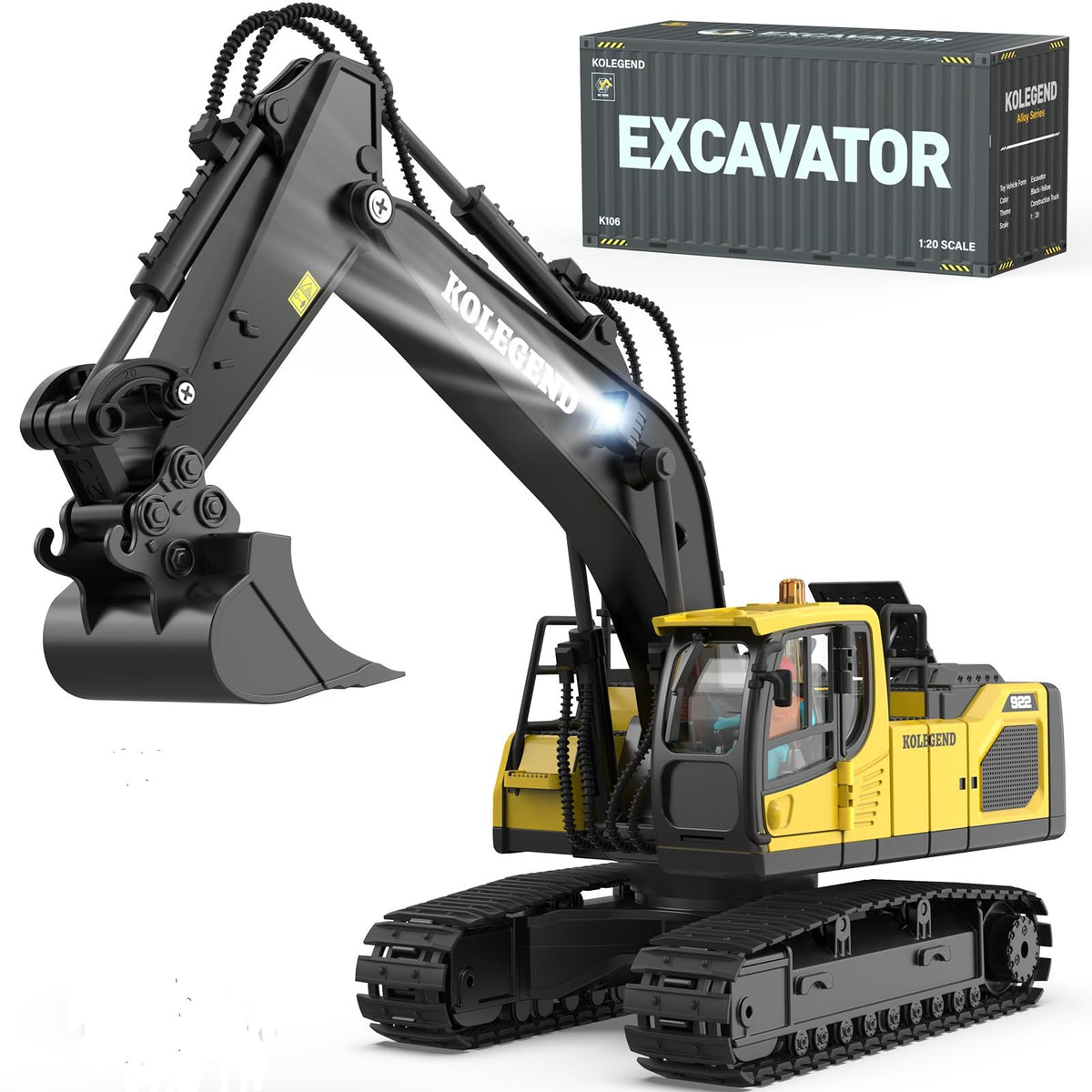 kolegend remote control excavator toy shown in sandbox for immersive play